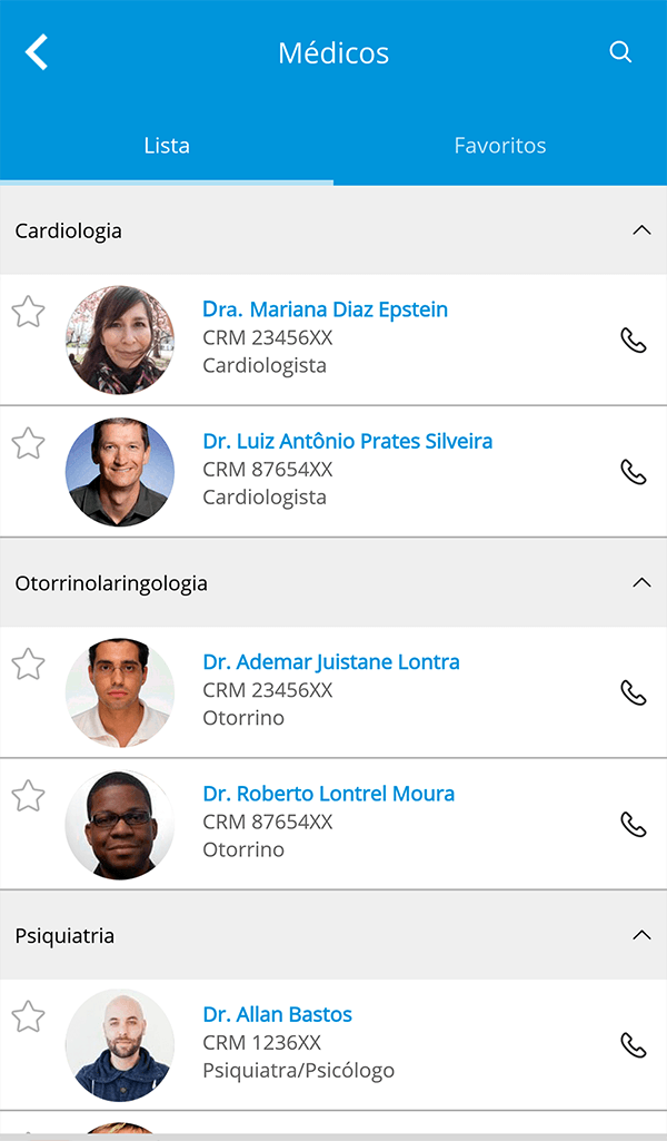 Listagem de médicos